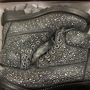 Forever Diamonds Are Forever black & silver rhinestones combat boots 8